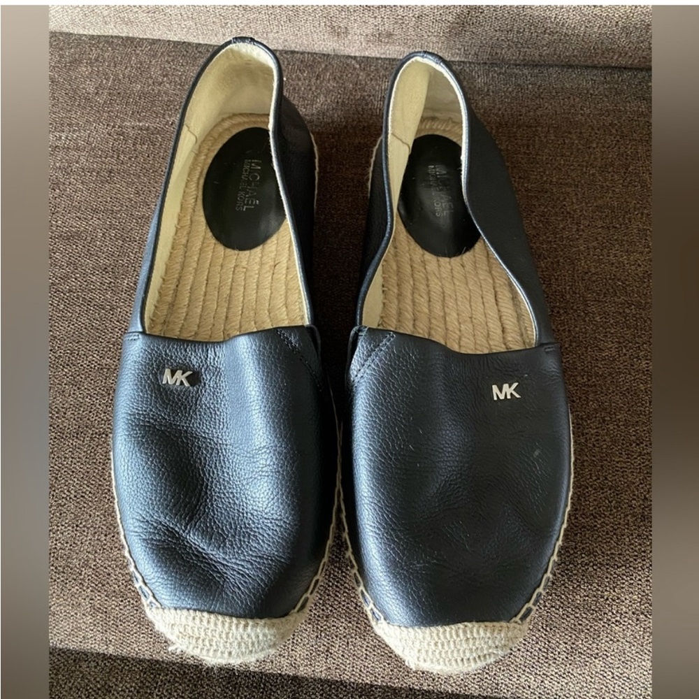 MICHAEL Michael Kors Kendrick Black Leather Slip-On Espadrilles size 9.5